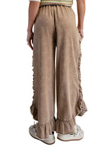 Women's Easel Almond Floral Print Washed Denim Palazzo Pants 
