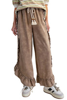 Women's Easel Almond Floral Print Washed Denim Palazzo Pants 