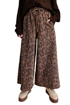 Easel Women's Mocha Leopard Print Washed Terry Knit Pants 