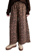 Easel Women's Mocha Leopard Print Washed Terry Knit Pants 