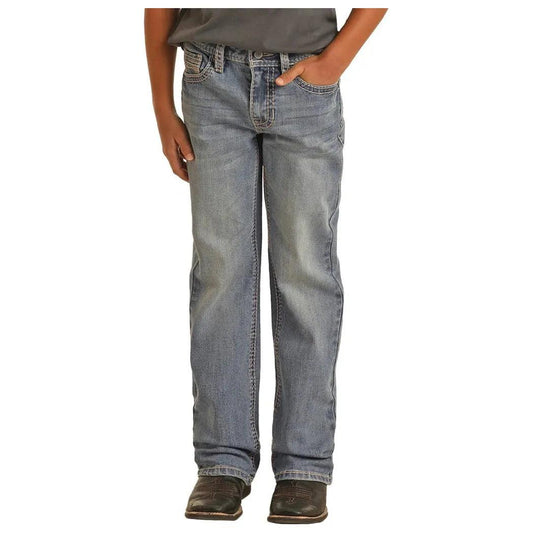 Rock and Roll Denim Boys' Ladder Stitch Relaxed Fit Bootcut Jeans