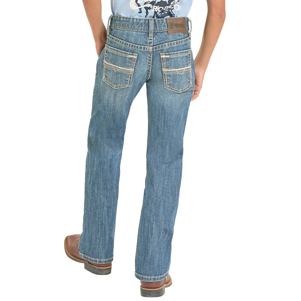Men's Rock and Roll Regular Fit Light Ladder Stitch Bootcut Jeans BB0BD08577