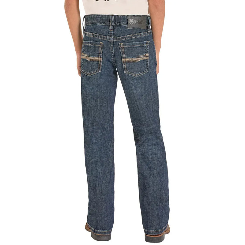 Boy's Rock and Roll Denim Bootcut Regular Fit Dark Wash Jeans BB0BD08579