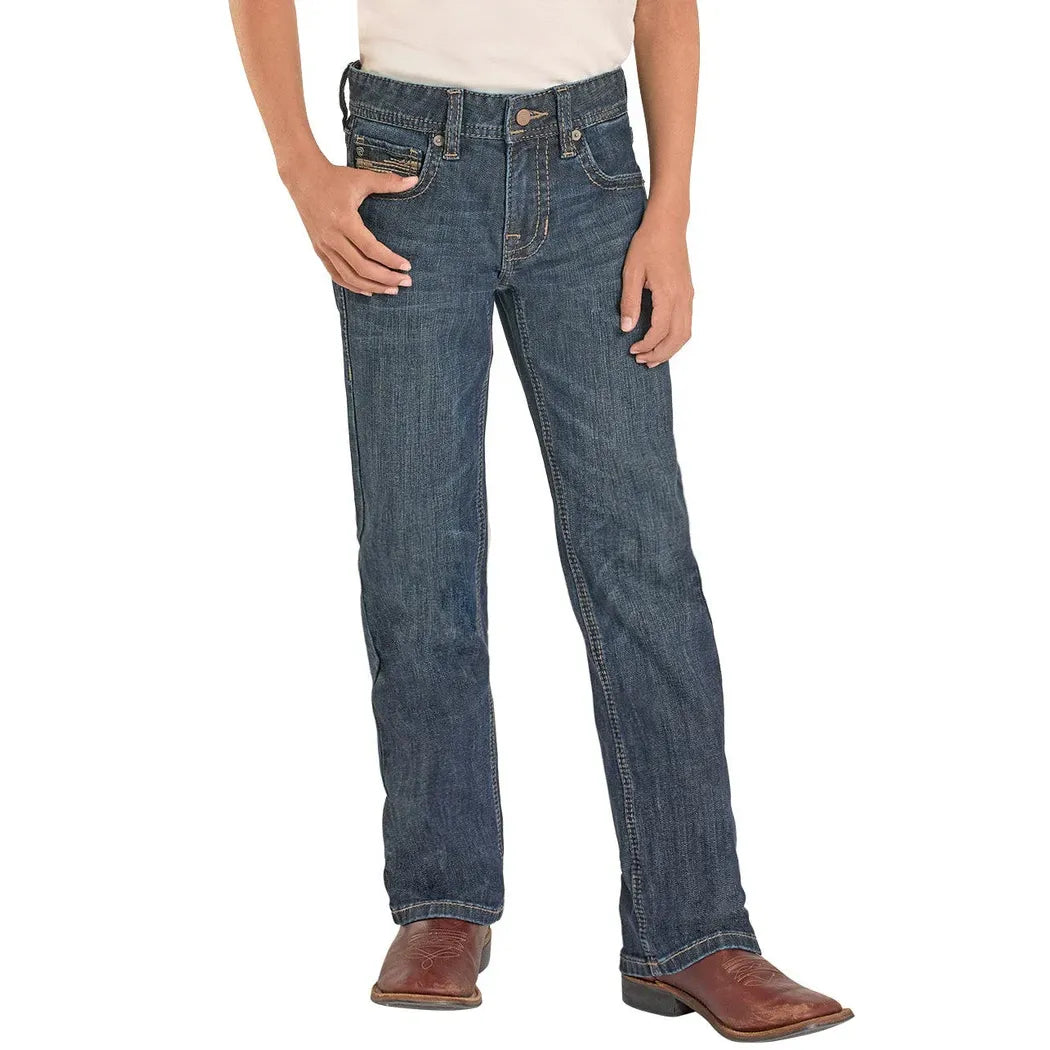 Boy's Rock and Roll Denim Bootcut Regular Fit Dark Wash Jeans BB0BD08579