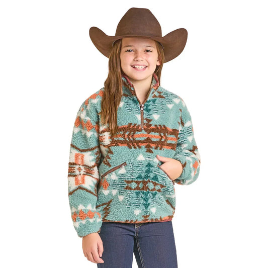Girl's Rock and Roll Aztec Sherpa 1/4 Zip Pullover BG91C07014
