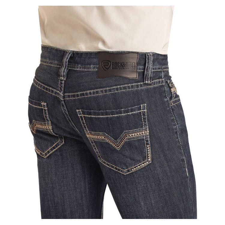 Men's Rock and Roll Denim Regular Fit Raised Denim Embroidered Bootcut Jeans BM0PD03660 - Crazy House Western Wear