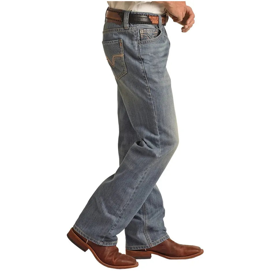 Men's Rock and Roll Denim Rock & Roll Jeans Relaxed Fit Light Wash Straight Leg Jeans BM0SD03656 - Crazy House Western Wear