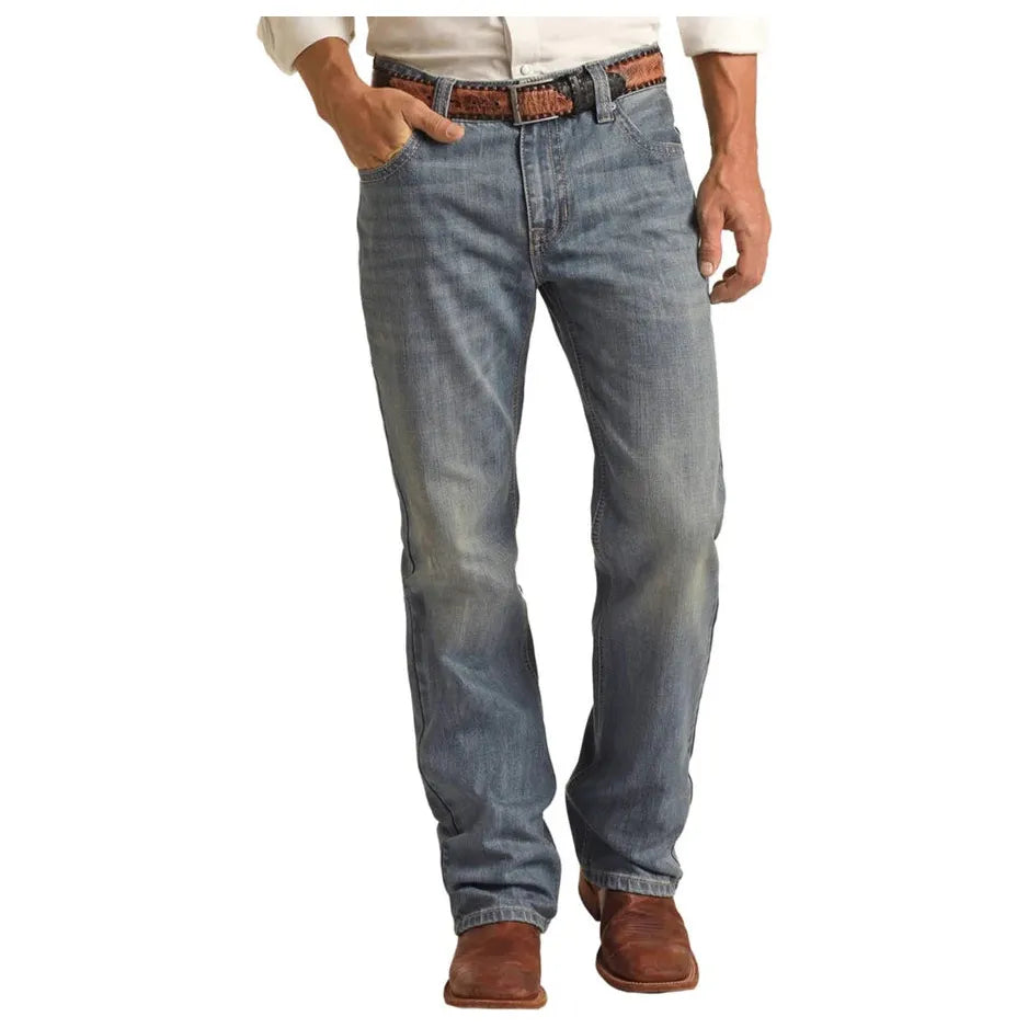 Men's Rock and Roll Denim Rock & Roll Jeans Relaxed Fit Light Wash Straight Leg Jeans BM0SD03656 - Crazy House Western Wear