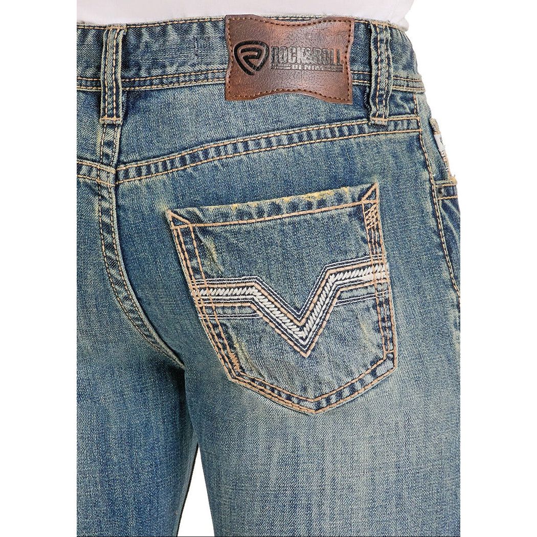 Men's Rock and Roll Denim Rope Stitch Embroidered Double Barrel Straight Jeans BM0SD08004