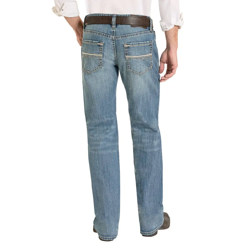 Men's Rock and Roll Relaxed Fit Embroidered Ladder Stitch Pocket Straight Leg Jeans BM0SD08577