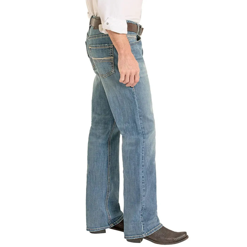Men's Rock and Roll Relaxed Fit Embroidered Ladder Stitch Pocket Straight Leg Jeans BM0SD08577