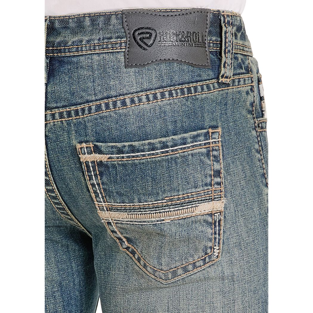Men's Rock and Roll Denim Medium Wash Pistol Straight Denim Jeans BM1PD08012