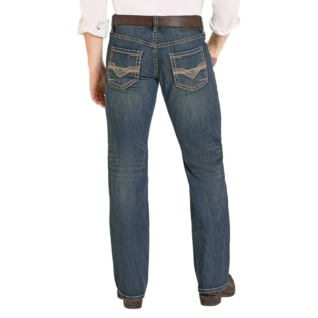 Men's Rock and Roll Denim Ladder Stitch Embroidered Pistol Straight Leg Jeans BM1PD08017