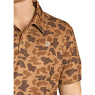 Rock and Roll Denim Camo Print Short Sleeve Button-Down Stretch Polo Shirt BM51T07687