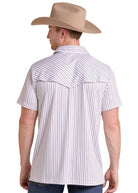 Rock and Roll Men's White Stripe Print Western Polo BM51T09593