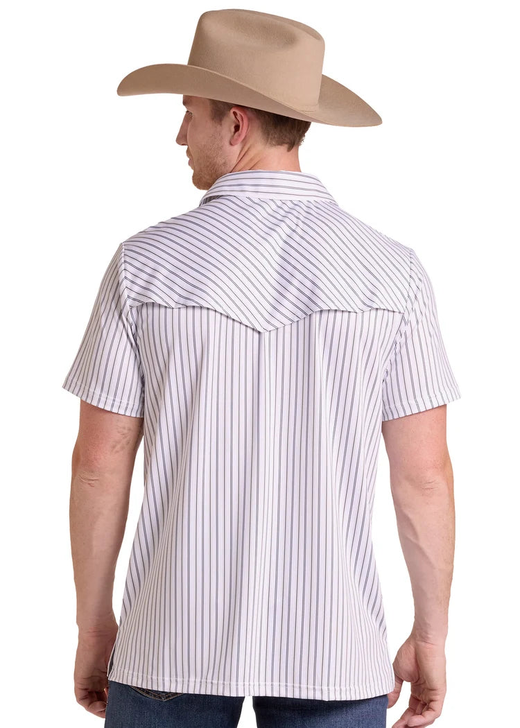 Rock and Roll Men's White Stripe Print Western Polo BM51T09593