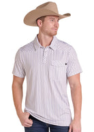 Rock and Roll Men's White Stripe Print Western Polo BM51T09593