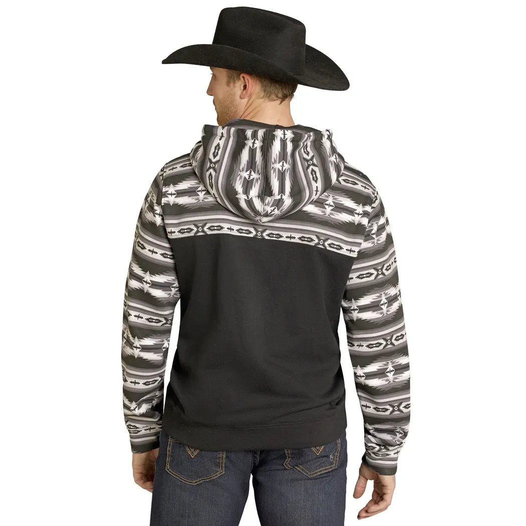 Men's Rock and Roll Denim Black and White Aztec Pullover Hoodie BM94T07703