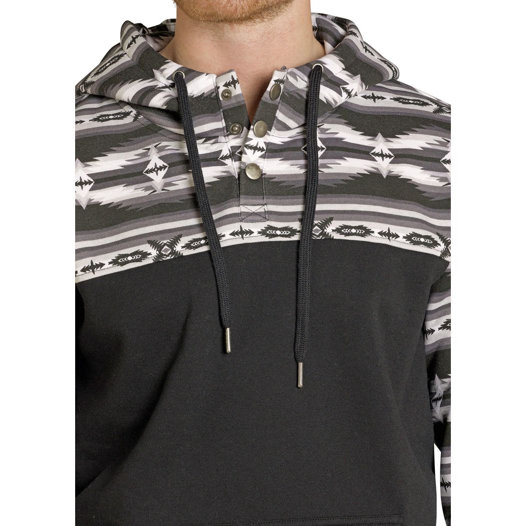Men's Rock and Roll Denim Black and White Aztec Pullover Hoodie BM94T07703