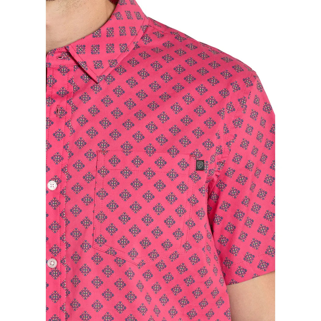 Men's Rock and Roll Pink Tek Western Aztec Print Short Sleeve Shirt BMB3S08405