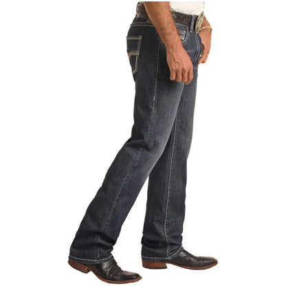 Men's Rock and Roll Denim Regular Fit Dark Wash Stackable Bootcut Jeans BMSPD04251