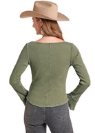 Rock and Roll Women's Green Rib Knit Top BW22T09373