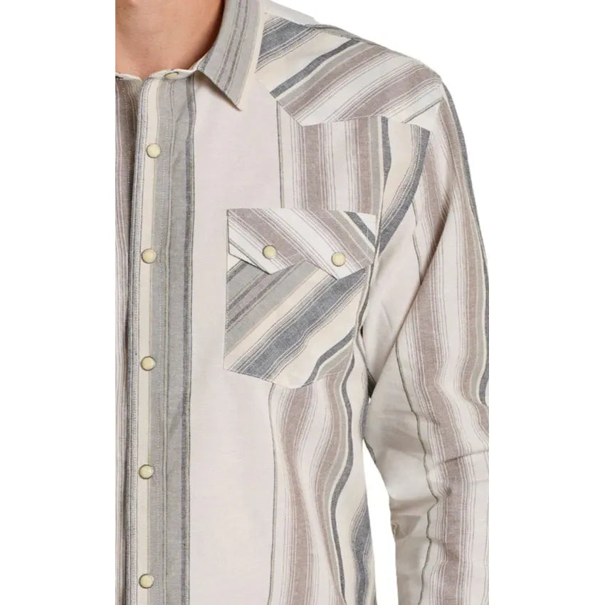 Men's Panhandle Modern Vintage Natural Stripe Long Sleeve Snap Shirt PMN2S06920
