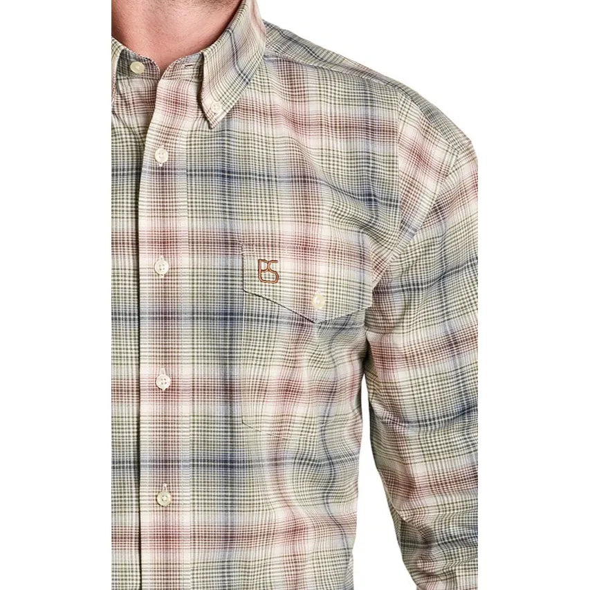 Men's Panhandle Ombre Plaid Long Sleeve Button Shirt SMB4S07413