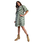 Women's Easel Sage Green Polka Dot Linen Mini Dress ED29634