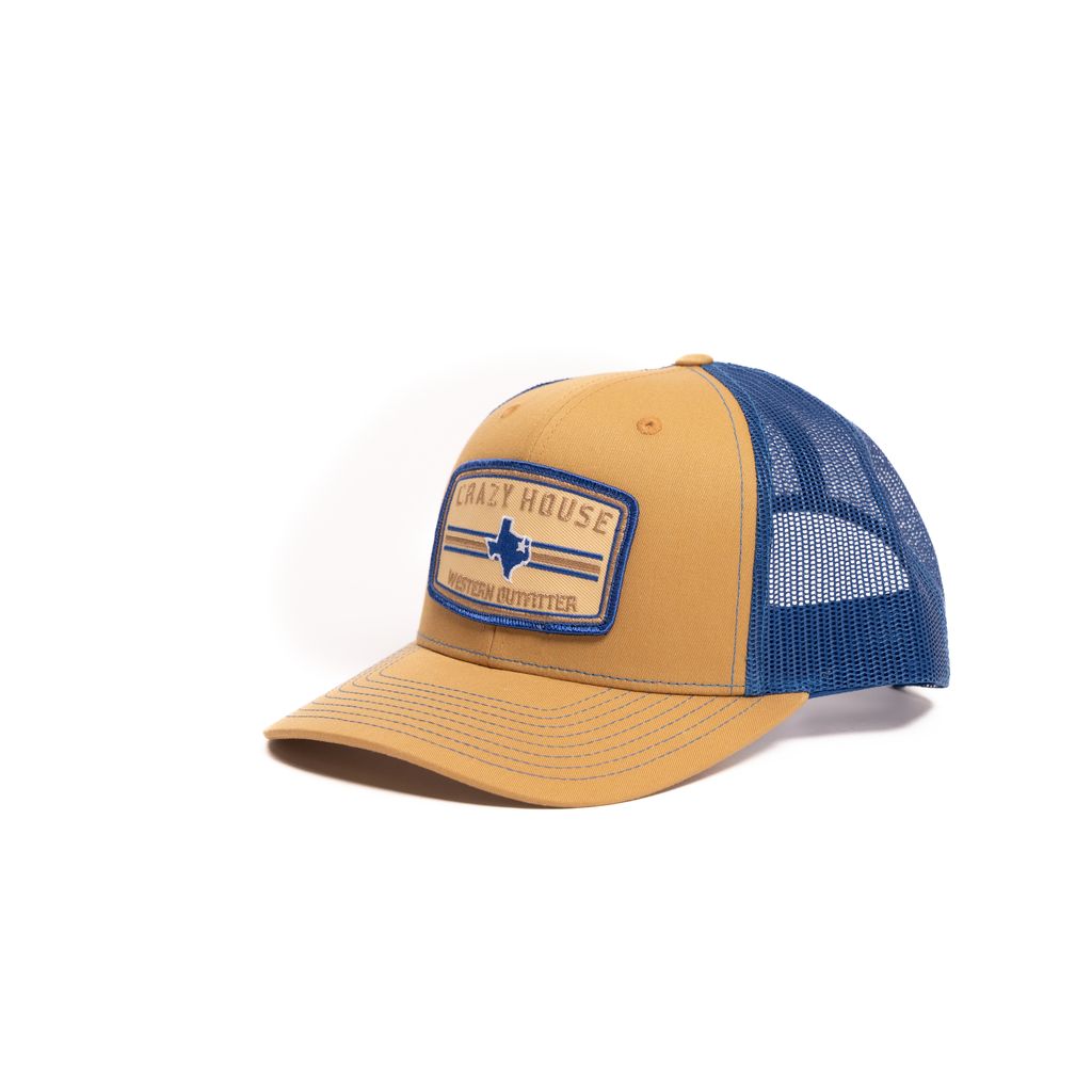 Crazy House Unisex Tan and Blue Cap with Outfitter Patch - Crazy House Western Wear