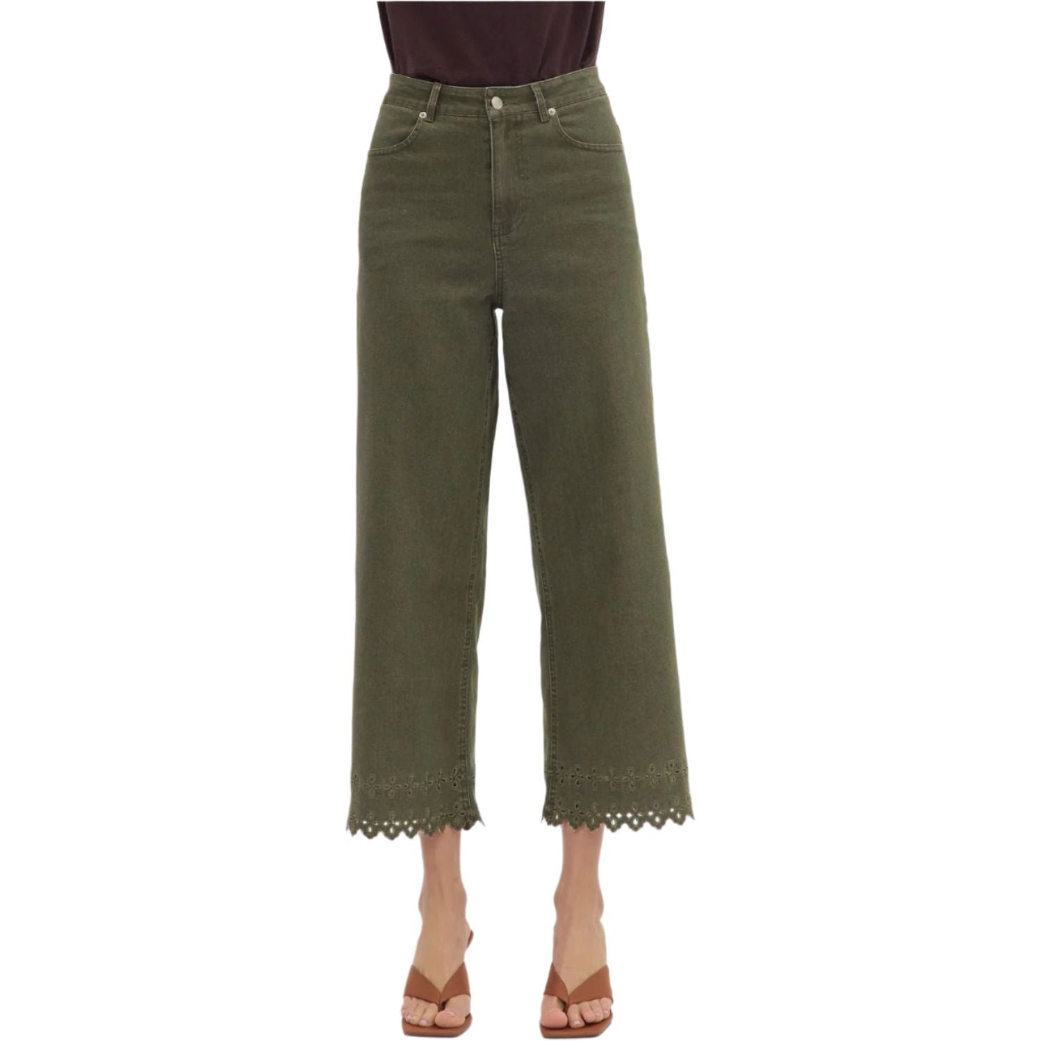 Women's Entro High Waist Ankle Length Olive Green Pants P26396 - Crazy House Western Wear