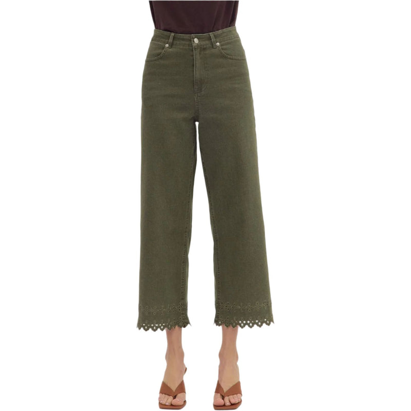 Women's Entro High Waist Ankle Length Olive Green Pants P26396 - Crazy House Western Wear