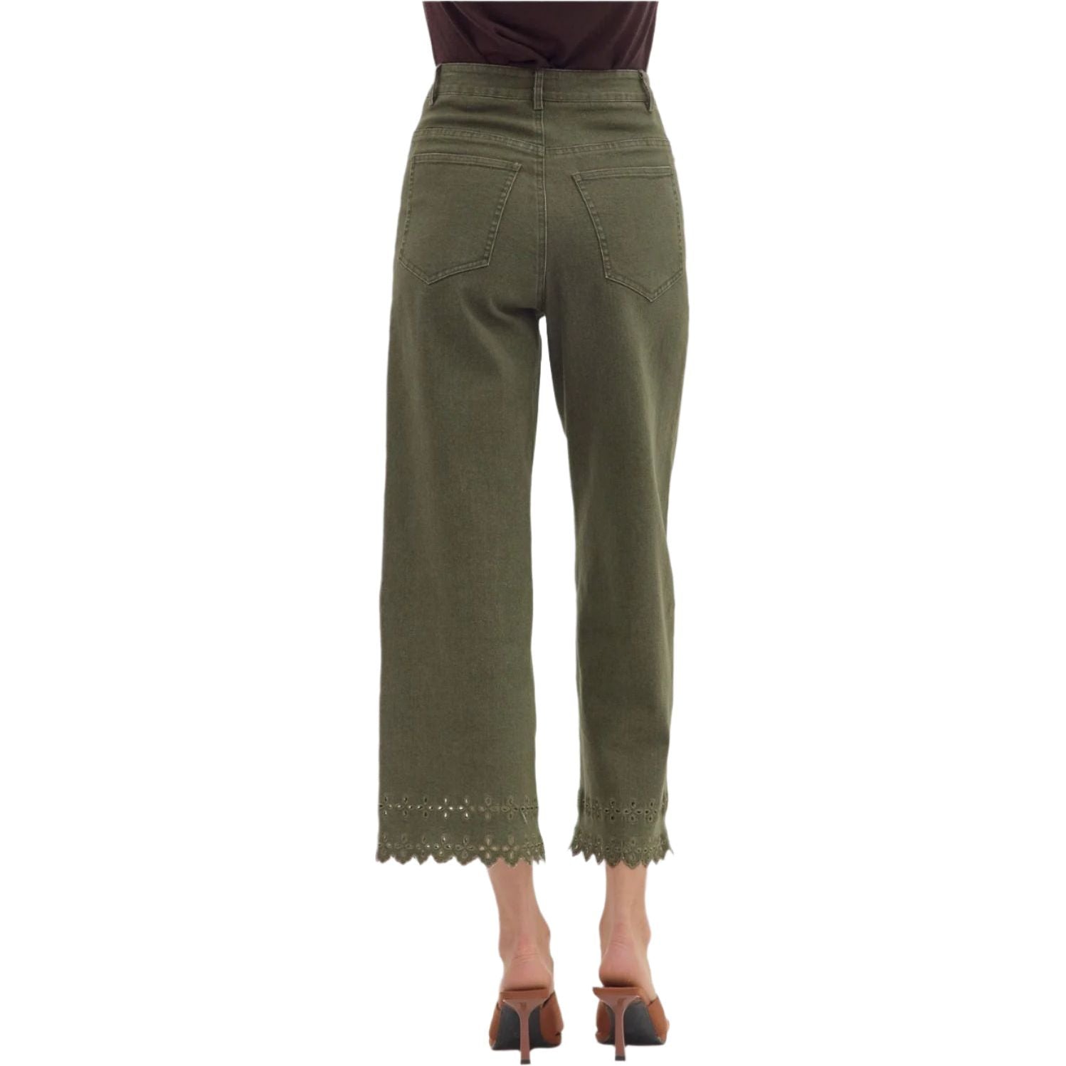 Women's Entro High Waist Ankle Length Olive Green Pants P26396 - Crazy House Western Wear
