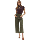 Women's Entro High Waist Ankle Length Olive Green Pants P26396 - Crazy House Western Wear