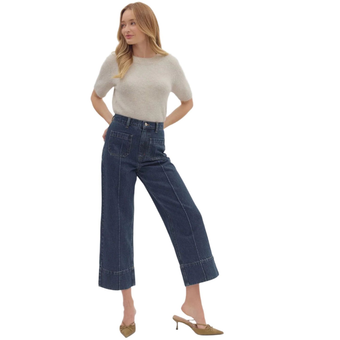 Women's Entro Solid Wide Leg Ankle-length Pants P27096