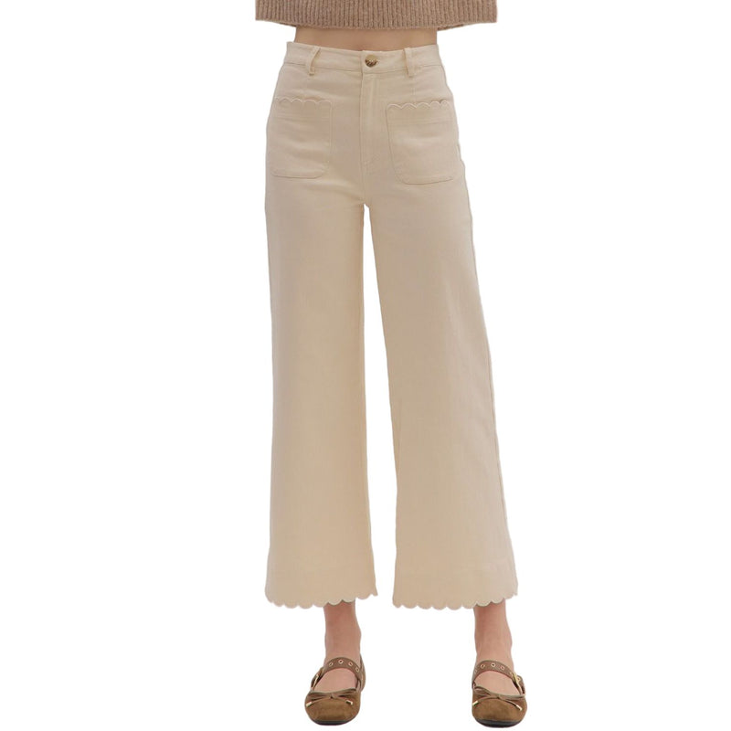 Women's Entro Ecru Solid High Waist Wide Leg Pants P29031