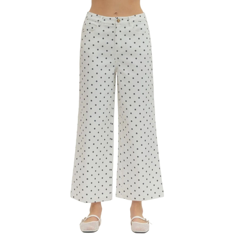 Women's Entro Black and White Polka Dot Cropped Wide Leg Pants P30809