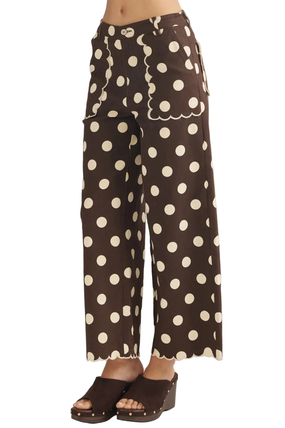 Entro Women's Brown Polka Dot Wide Leg Cropped Pants P31645