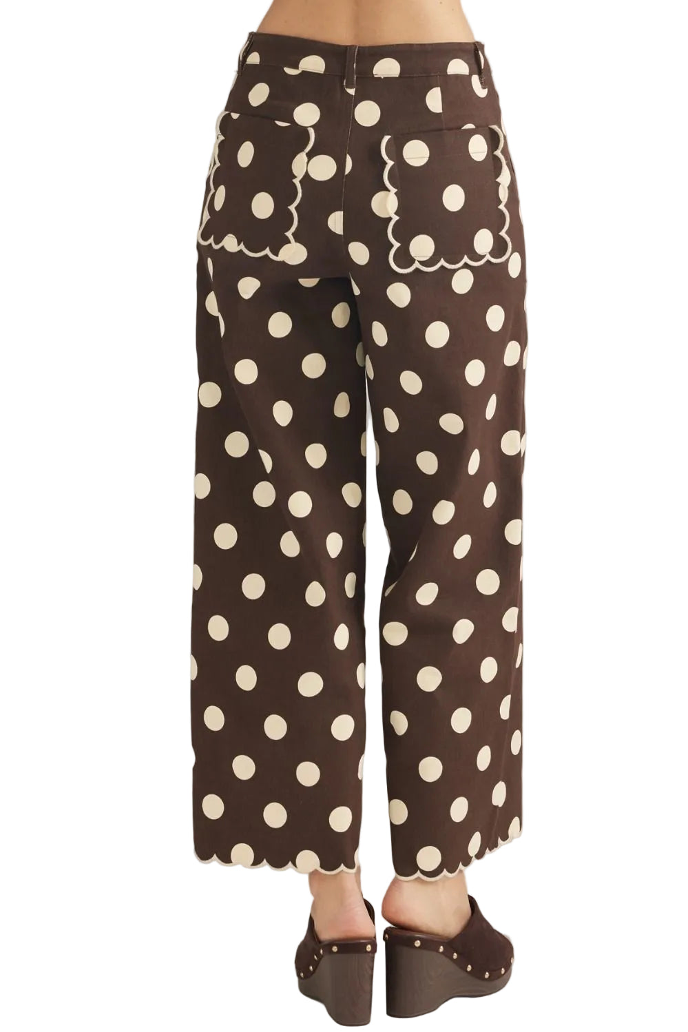 Entro Women's Brown Polka Dot Wide Leg Cropped Pants P31645