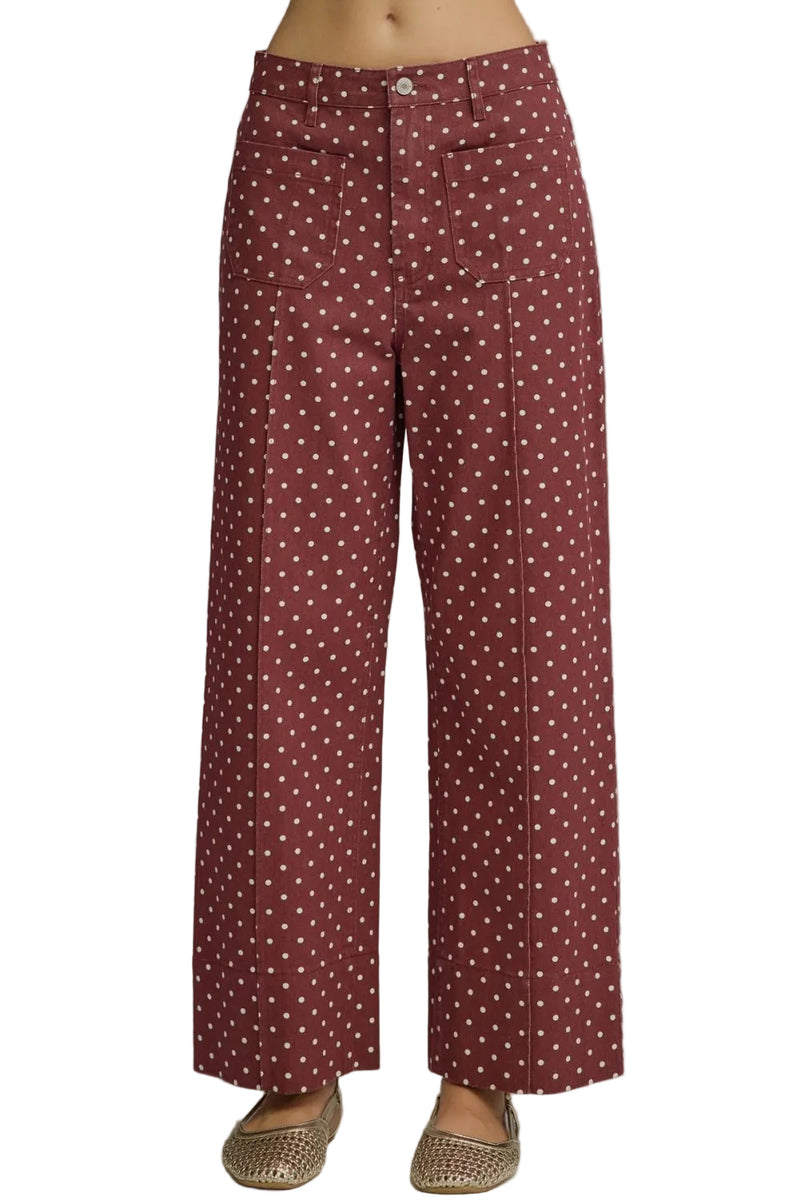 Entro Women's Burgundy Polka Dot Wide Leg Pants 