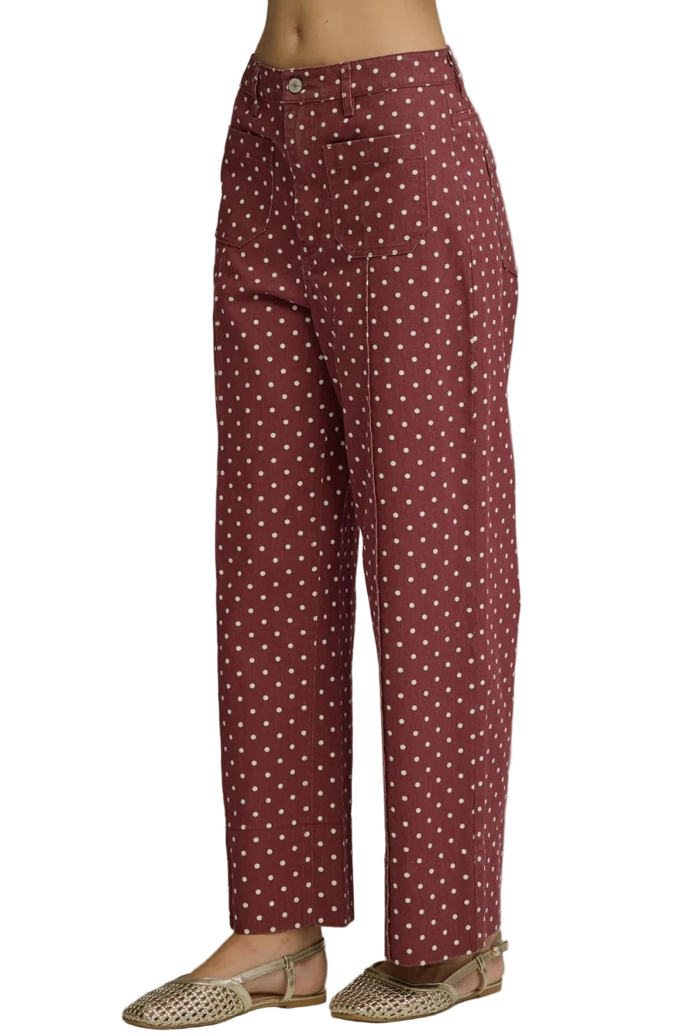 Entro Women's Burgundy Polka Dot Wide Leg Pants 
