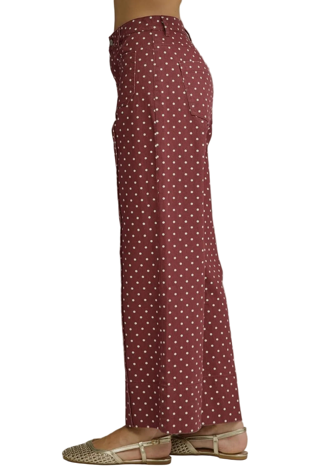 Entro Women's Burgundy Polka Dot Wide Leg Pants 