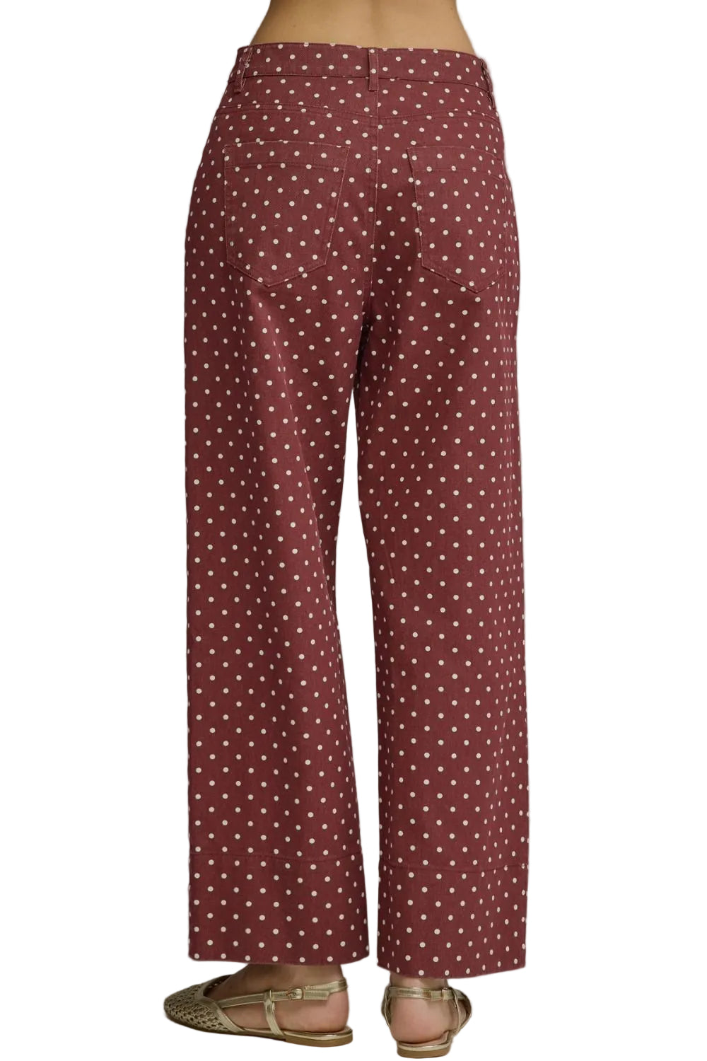 Entro Women's Burgundy Polka Dot Wide Leg Pants 