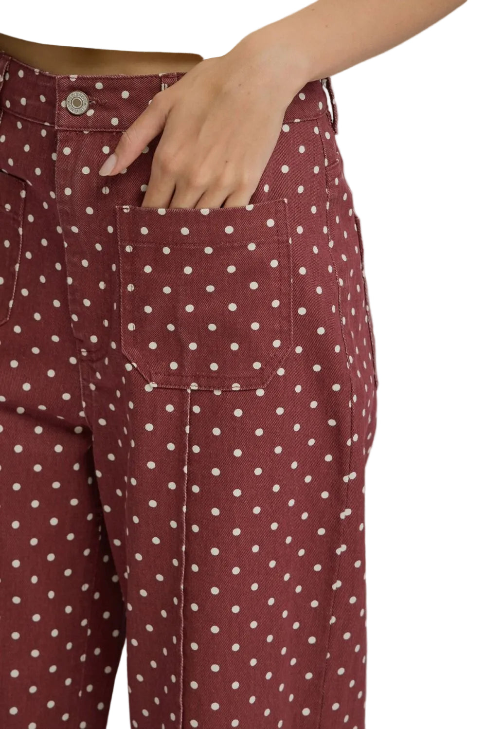 Entro Women's Burgundy Polka Dot Wide Leg Pants 