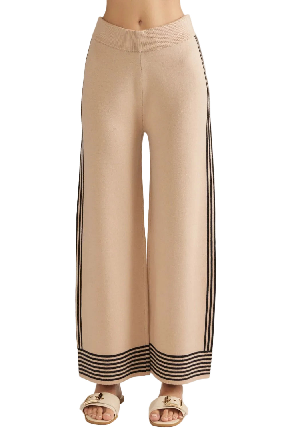 Entro Women's Black/Taupe Striped Wide Leg Pants 