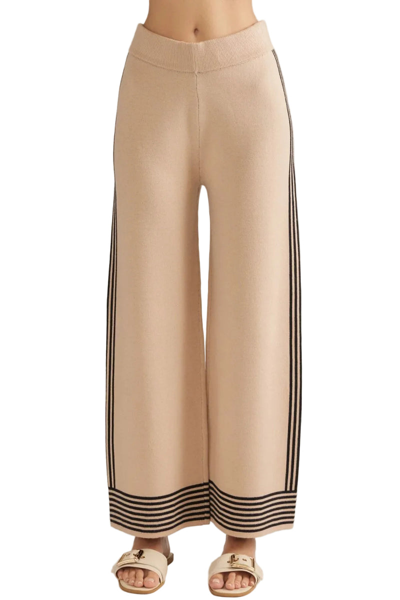 Entro Women's Black/Taupe Striped Wide Leg Pants 