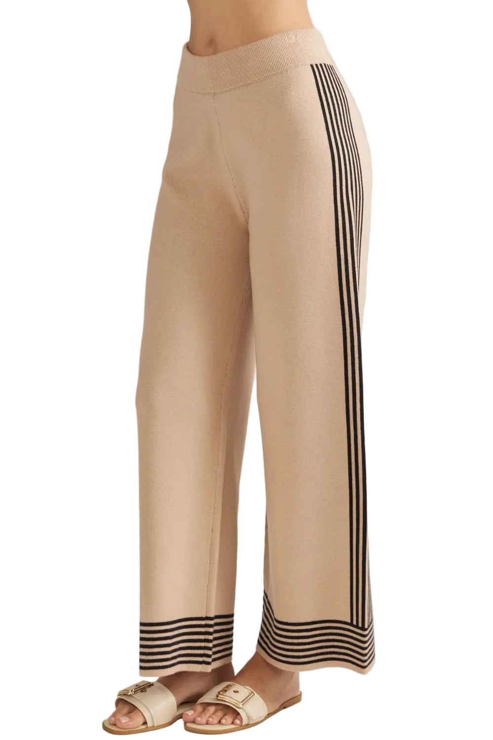 Entro Women's Black/Taupe Striped Wide Leg Pants 