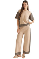 Entro Women's Black/Taupe Striped Wide Leg Pants 