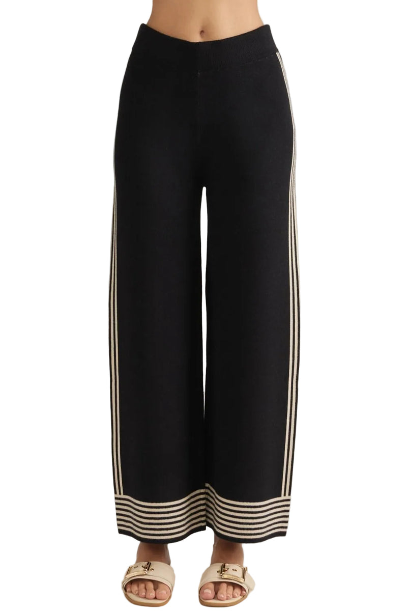 Entro Women's Black/Taupe Striped Wide Leg Pants