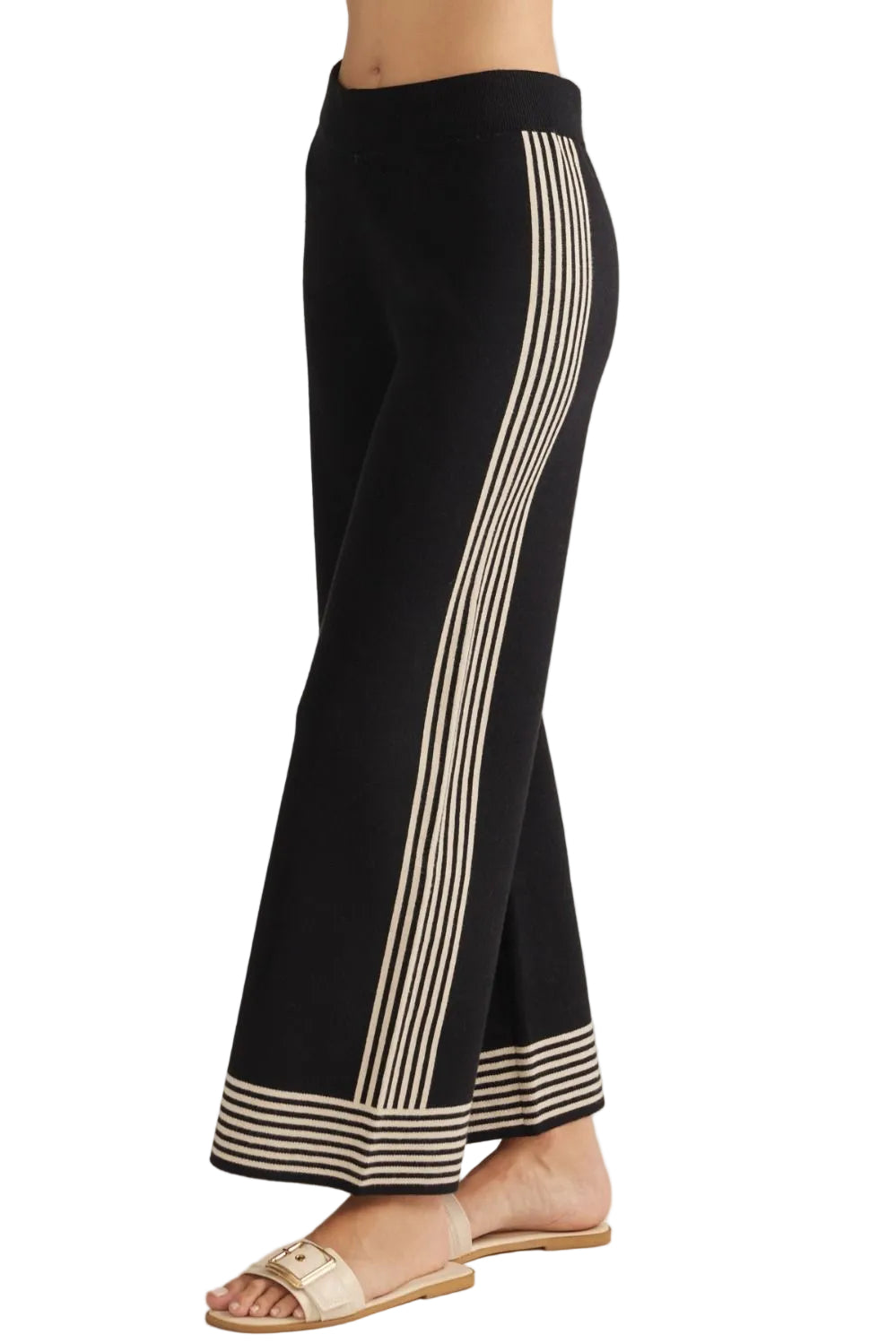 Entro Women's Black/Taupe Striped Wide Leg Pants